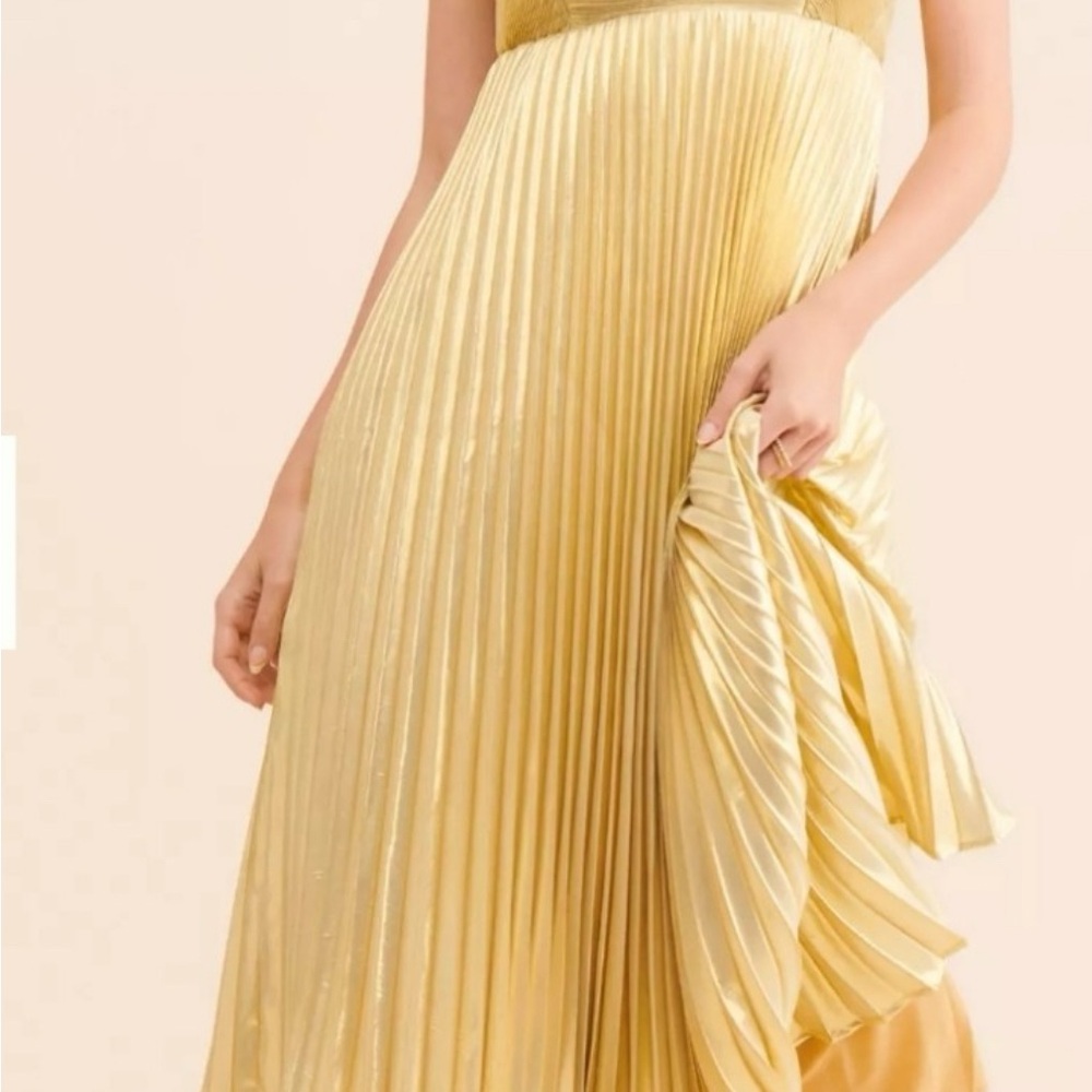 Anthropologie Gold Pleated Dress